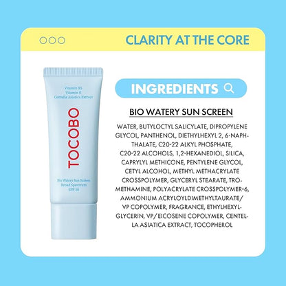 Bio Watery Sunscreen SPF 50 Broad Spectrum Korean Facial Sun Cream with Hyaluronic Acid - Lightweight Daily Face Sunblock Lotion - Vegan, Hypoallergenic, Oxybenzone-Free 1.35 fl oz