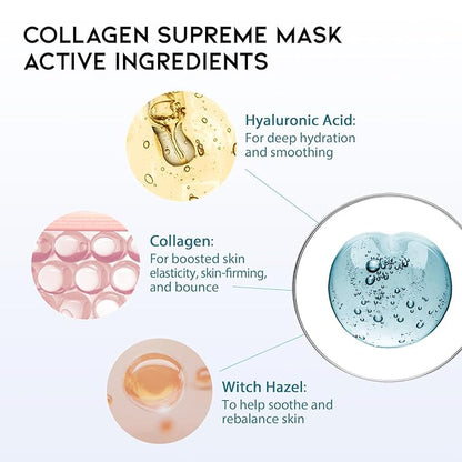 Hydrating Sheet Mask Starter Kit Variety Pack for Skin Care, Dry, Ance, Sensitive Skin, Korean Vegan Facial Sheet Mask for Men & Women, Collagen, Cica, Ceramide, Hyaluron, Retinol 5EA