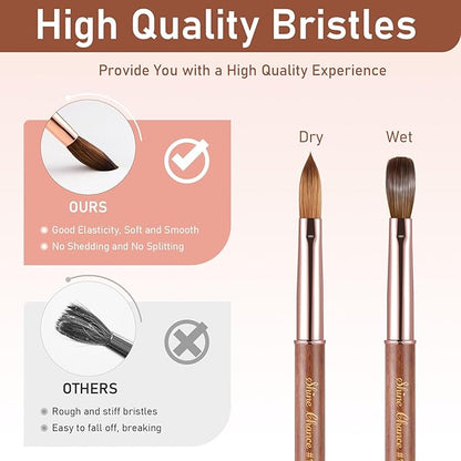 Acrylic Nail Art Brush Size 12, 100% Pure Kolinsky Hair Oval Nail Brush for Acrylic Application, Professional Nail Extension Manicure Tool Wooden Handle Nail Drawing Pen for DIY Home Salon