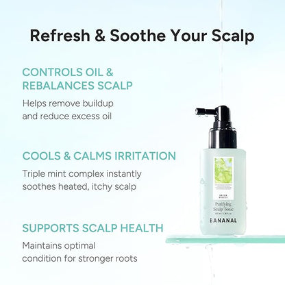 Purifying Hair & Dry Scalp Treatment Mist – Korean Hair Care with Triple Mint Complex for Oil Control, Soothing & Leave-In Conditioner – Paraben, Silicone & Sulfate Free – Green Breeze, 3.38 fl oz
