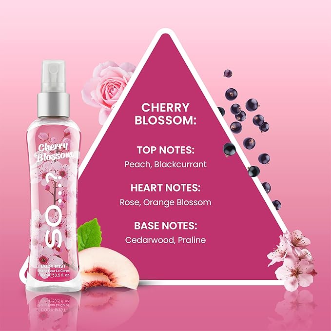 So...? Cherry Blossom Body Mist for Women - 3.5 oz Body Mist - Pack of 2