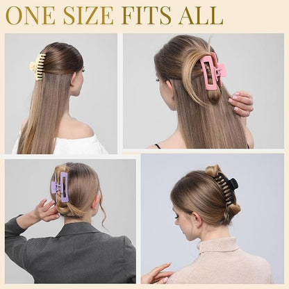 LuSeren 8 Pack Hair Clips for Women 4.3 Inch Large Hair Claw Clips for Women Thin Thick Curly Hair, Big Matte Banana Clips,Strong Hold jaw clips Black Purple Beige Pink