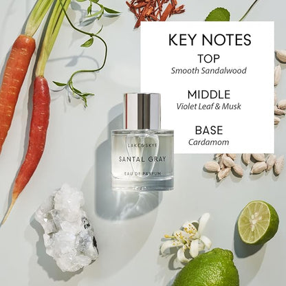 Lake & Skye Santal Gray Eau de Parfum, Long Lasting Fragrance, 1.7 fl oz (50 ml) - Woody Scent