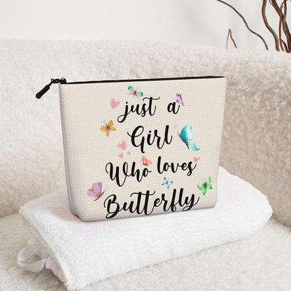 MOLAIGIN Just A Girl Who Love Butterfly Cosmetic Bag For Women, Travel Makeup Bag, Toiletry Zipper Bag, Large Capacity Aesthetic Cases