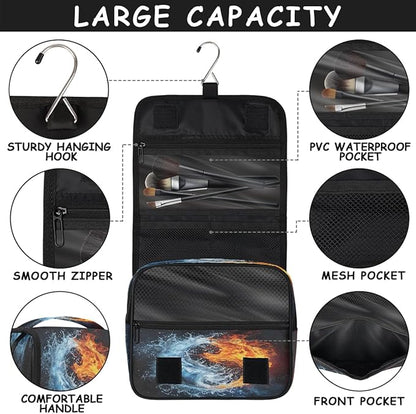 Travel Toiletry Bag for Women & Men Space Water Fire Hanging Cosmetic Organizer Portable Waterproof Makeup Case Make Up Bag with Compartments Travel Essentials for Bathroom Shower