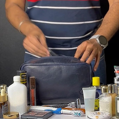 RUSTIC TOWN Leather Toiletry Bag for Men - Travel Shaving Ditty Kit - Bathroom Shower Toiletries Organizer - Leather Cosmetic Bag for Women (Oxford Blue)