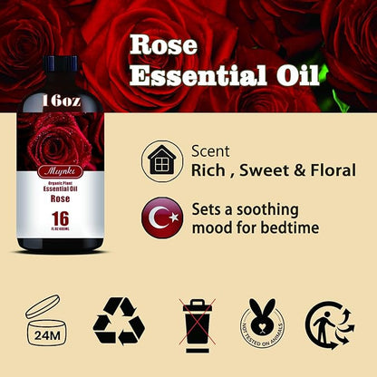 Rose Fragrance Oil-Rose Essential Oil 16.33oz (490ml)-100% Pure Natural Scent for Diffusers, Candles, Soap Making & Aromatherapy-Relaxing Home & Gift Essential Oil for Bath, Massage