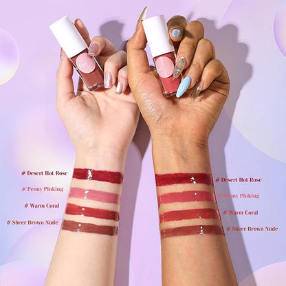 bayfree Tinted Lip Oil Stain Set, Hydrating High Shine Lip Gloss Set, Long-Lasting Bright Color Lipgloss for Dull Lips, Weightless & Non-Sticky, Vegan Korean Makeup, Crystal Finish