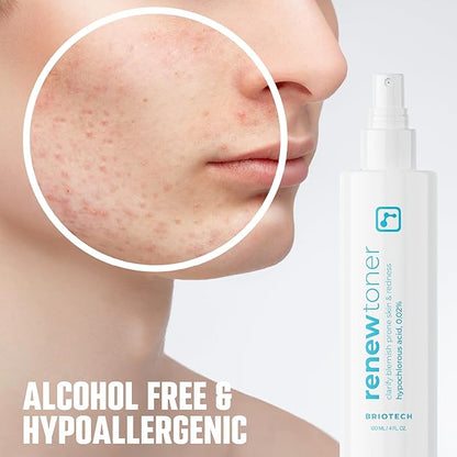 BRIOTECH Renew Toner, Hypochlorous Acid Spray, Minimize Appearance of Blemishes, Soothing Facial Mist for Sensitive Skin, Calm Redness & Bumps, Vegan, 4 fl oz