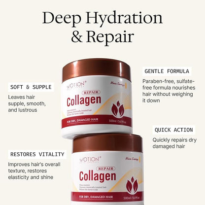 Collagen Hair Treatment Deep Repair Conditioning Argan Oil Collagen Hair Mask Essence for Dry Damaged Hair All Hair Types 16.90 oz 500ml
