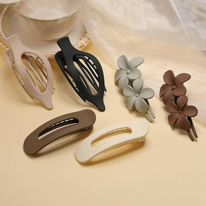 6 PCS Flat Hair Clips, French Lay Flat Claw Clips for Women Girls, 3 Styles Strong Hold Non-slip Matte Hair Claws for Thin Thick Hair(Black&White)