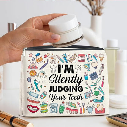 Dental Professional Makeup Bag - I'm Silently Judging Your Teeth Zipper Pouch for Caregivers & Graduates