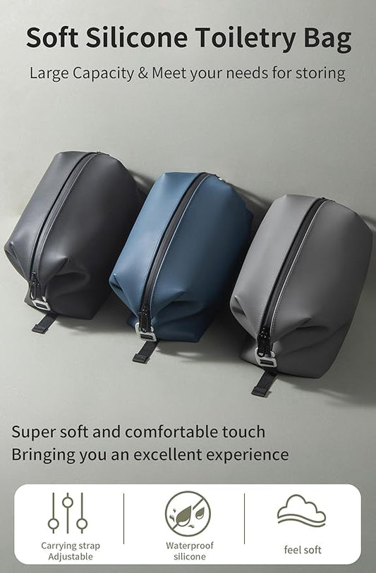 6"x 11" 6L Large Silicone Toiletry Bag,Waterproof Leakproof Foldable Travel Organizer,Dopp Kit Alternative for Men & Women,Navy Bule