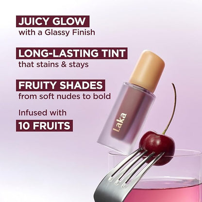Laka Fruity Glam Tint, Glowing Lip Stain with Wide Color Spectrum, Hydrating & Lightweight Texture, Long-Lasting Bold Stain, Non-Sticky, Vegan, K-Beauty (#113 Pleasure, 4.5g/0.15oz)