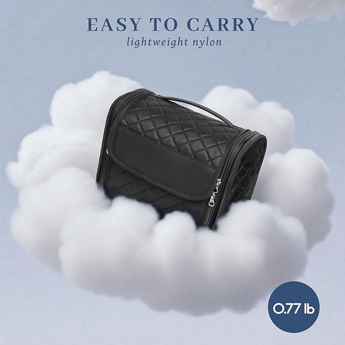 Inmorven Makeup Bag for Women with Hanging Hook - Portable Cosmetic Case, Large Portable Capacity Travel Hanging Toiletry Bag Organizer Case for Toiletries and Cosmetics, Black