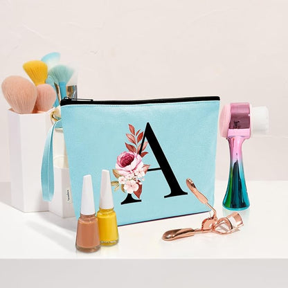 Vavabox A-Z Personalized Makeup Bag, Birthday Gifts for Women Mom, Gifts for Best Friend, Bride Bridesmaid Cosmetic bag (I, Green)