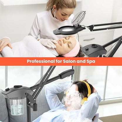 TASALON Professional 2-in-1 Facial Steamer, Ozone Face Steamer with 5X Magnifying Lamp Deep Cleaning Pore,Hot Mist Face Steamer Salon Spa Beauty Skin Care Equipment, Aroma Therapy Nozzle Included