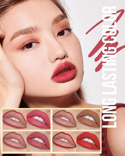 Lip Stain Liner Pen Set-4 Pcs Hydrating Lip Stain Lip Liner Pencil Kit,Longlasting Waterproof Smudgeproof Matte Color Look,Precise Chisel Tip Smooth,Christmas Makeup Gift Kit for Women Girl