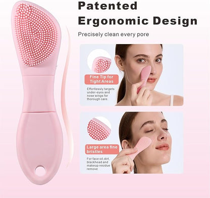 Silicone Face Scrubber Mask Applicator for Nourishing, Pore Deep Cleaning, Blackhead Remover & Exfoliator -No-Slip Long Handle, Gentle Face Massage,Daily Skin Care Tool for Women & Men (Pink)