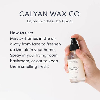 Calyan Wax Co. Non Toxic Room Spray, Lavender + Bergamot Air Freshener, Non Aerosol Natural Room Mist, Aromatherapy Spray with Essential Oils, 4fl oz