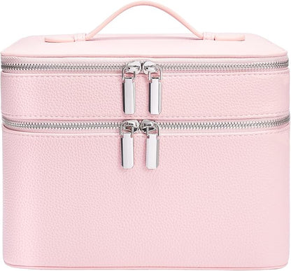 Makeup Case, Large Capacity Waterproof Double Layer Cosmetic Bag with Removable Divider, Double Compartment Brush Organizer, Multi-functional Travel Organizer