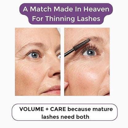 Rumi Cosmetiques VolumeCare+ Mascara For Older Women - Extreme Length and Volume 2-in-1 Formula - No Clumps, Long-Wearing, Hypoallergenic Mascara For Sensitive Eyes (Natural Black)