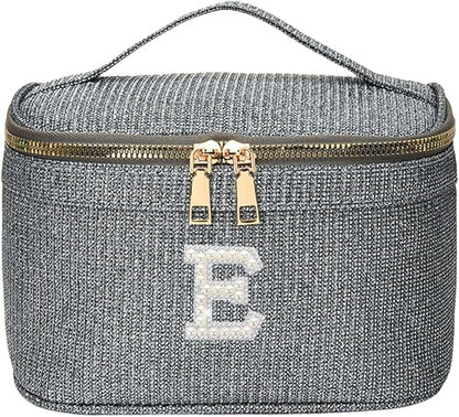 EURYNOME Makeup Bag with Custom Letter E, Water-Resistant Travel Organizer Pouch, (8.3x5.1x5.1 Inch) Cosmetic Case for Women