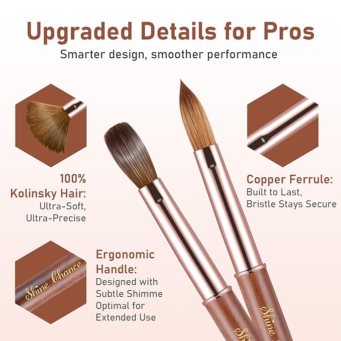 Acrylic Nail Art Brush Size 12, 100% Pure Kolinsky Hair Oval Nail Brush for Acrylic Application, Professional Nail Extension Manicure Tool Wooden Handle Nail Drawing Pen for DIY Home Salon