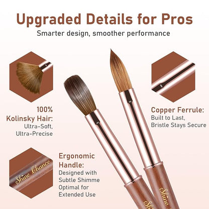 Acrylic Nail Art Brush Size 12, 100% Pure Kolinsky Hair Oval Nail Brush for Acrylic Application, Professional Nail Extension Manicure Tool Wooden Handle Nail Drawing Pen for DIY Home Salon