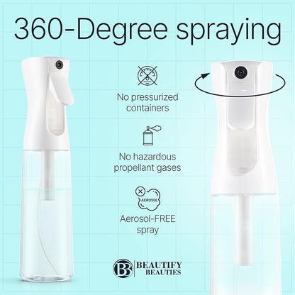 BeautifyBeauties Spray Bottle For Hair – Continuous Mister Spray Bottle for Hairstyling, Cleaning, Plants, Pets, Barbers, Salons, Essential Oil Scents (Clear, 16.9oz/500ml) 11" H x 2.6" L