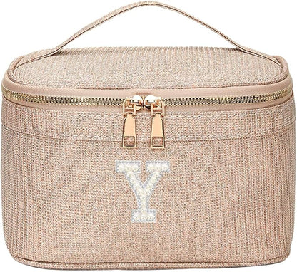 EURYNOME Makeup Bag with Custom Letter Y, Water-Resistant Travel Organizer Pouch, (8.3x5.1x5.1 Inch) Cosmetic Case for Women
