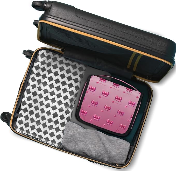 Travel Toiletry Bag for Women & Men Pink Beautiful Flower Hanging Cosmetic Organizer Portable Waterproof Makeup Case Make Up Bag with Compartments Travel Essentials for Bathroom Shower