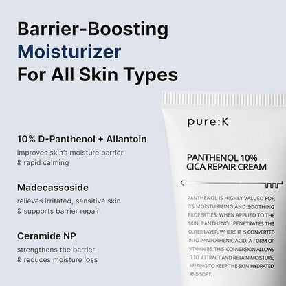 Panthenol 10% Cica Repair Cream, Hydrating Post-Acne Face Moisturizer for Sensitive Skin Barrier Repair, Korean Skincare (2.7 Fl Oz / 80ml)