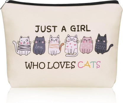 Cat Makeup Bag For Cat Lover Christmas Gift: Cute Cosmetic Bag & Toiletry Pouch Just A Girl Who Love Cats Themd For Mom, Daughters, Friends,Teen Girl & Women.Ideal Gifts For Travel, Birthdays.