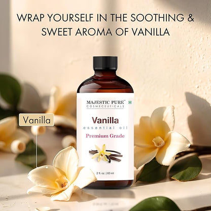 Majestic Pure Vanilla Essential Oil with Glass Dropper - 2 Fl Oz - 100% Pure and Natural Vanilla Oil - Premium Grade Essential Oils for Diffuser, Aromatherapy, Soap and Candle Making