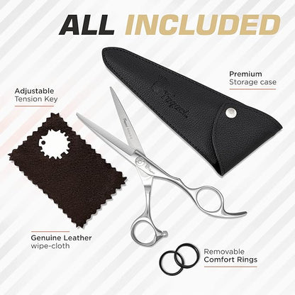 Fagaci Professional Hair Scissors Extremely Sharp & Barber Brush Neck Duster Set, Hair Cutting Scissors Professional, Hair Shears & Barber Neck Duster Brush for Hair Cutting, Barber Scissors Set