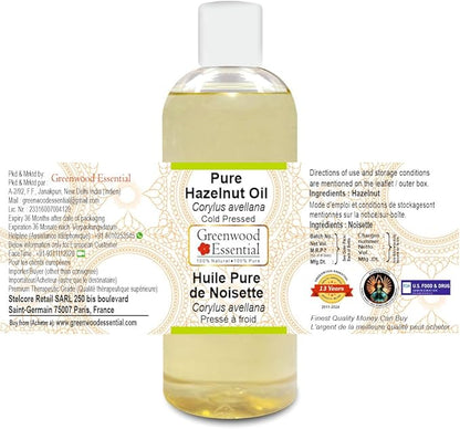 Greenwood Essential Pure Hazelnut Oil (Corylus avellana) Cold Pressed 200ml (6.76 oz)