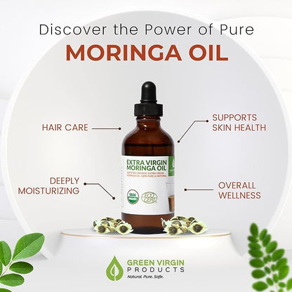 Organic Moringa & Jojoba Oil Bundle – 100% Pure, Cold Pressed, Extra Virgin, Food Grade Oils for Face, Hair & Body – Deep Moisturizing, Anti-Aging & Nourishing Skin Care Duo (2 x 4oz Bottles)