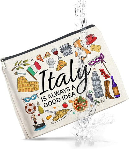 Italy Travel Cosmetic Bag, Multicolor, Waterproof, Zipper Closure, Double-Sided Printing, Rectangular, 9.6"L x 6.7"H, Perfect for Travel and Daily Use