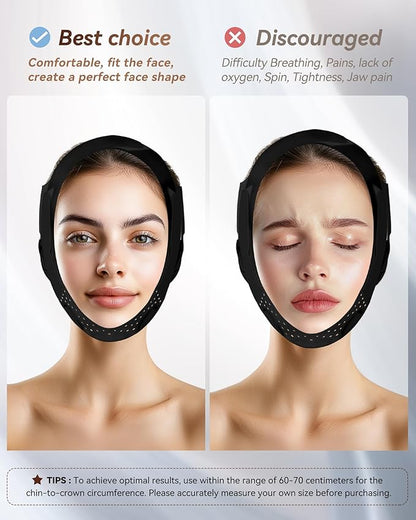 V-Line Sculpting Face Mask – Silicone Chin Strap for Jawline Tightening & Double Chin Reduction (23-27 Inches) (Matte Black)