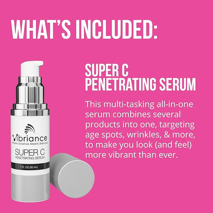 Vibriance Premium Skincare Bundle | Super C All-in-One Serum, Face Cleanser, Moisturizing Cream, Sheer Zinc Sunscreen SPF 50, Age Defying Body Creme - Heal, Hydrate, Protect, Rejuvenate