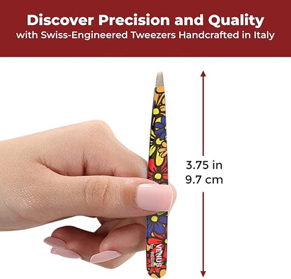 Venus by Regine Slant Tweezers - Handmade Precision Tool for Women & Men, 25-Degree Angle for Shaping Eyebrows & Grooming Facial Contours, Suitable for Eyebrow & Facial Hair Removal (Large Flowers)