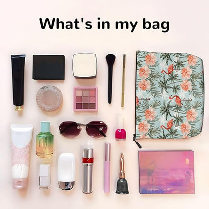 MOLAIGIN Hawaiian Flamingo Palm Trees Cosmetic Bag For Women, Travel Makeup Bag, Toiletry Zipper Bag, Large Capacity Aesthetic Cases