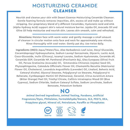 Desert Essence Moisturizing Ceramide Facial Cleanser 7.1 fl oz - Vegan, Gluten-Free. Cruelty-Free - Supports Skin's Natural Moisture Barrier - Moisturize and Nourish