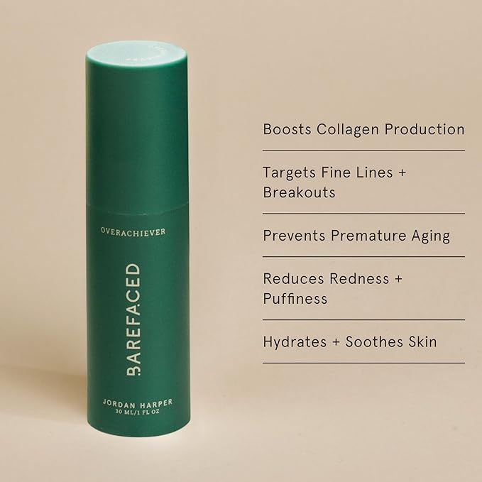 Barefaced Overachiever 1 Fl Oz – 10-in-1 Skin Booster with Bakuchiol, Resveratrol & Green Tea – Retinol Alternative, Pregnancy-Safe, Hydrates, Minimizes Pores & Fine Lines