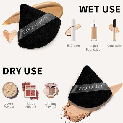 6 Pcs Triangle Powder Puff with 2 Travel Cases, Setting Powder Puffs for Face Powder and Foundation, Soft Velour Makeup Puff for Loose Powder Body Powder, Skin-Friendly, Beauty Makeup Tools