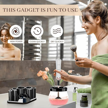 Premium Makeup Brush Cleaner Dryer Super-Fast Electric Brush Cleaner Machine Automatic Brush Cleaner Spinner Makeup Brush Tools (White)