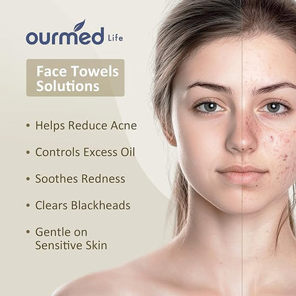 Ourmed Life Face Towels, Disposable Biodegradable Facial Towels for Sensitive Skin, Lint- free Facial Wipes for Washing Face, Skincare and Makeup Remover, Dry Wipes, 10"×7.9" Extra Large, 180 Count