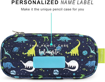 mibasies Boys Pencil Case for Kids, Multi-Slot Pencil Pouch, Galaxy Dinosaur Blue