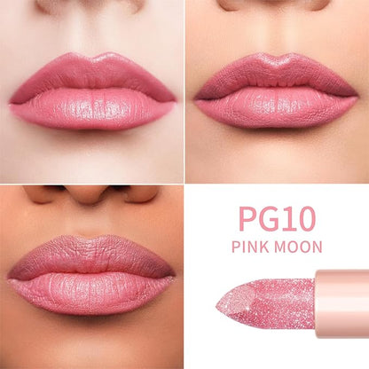 Oulac Infinity Moisture Shine Lipstick - High Shine Shimmery Finish, Super Creamy Texture, Medium to High Coverage - Gluten Free, PG10 Pink Moon
